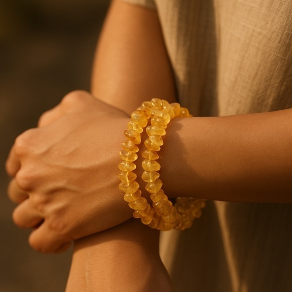 Golden Glow Citrine Bracelet Set – Organic Chip Bead Duo – NWOT L/XL** #398